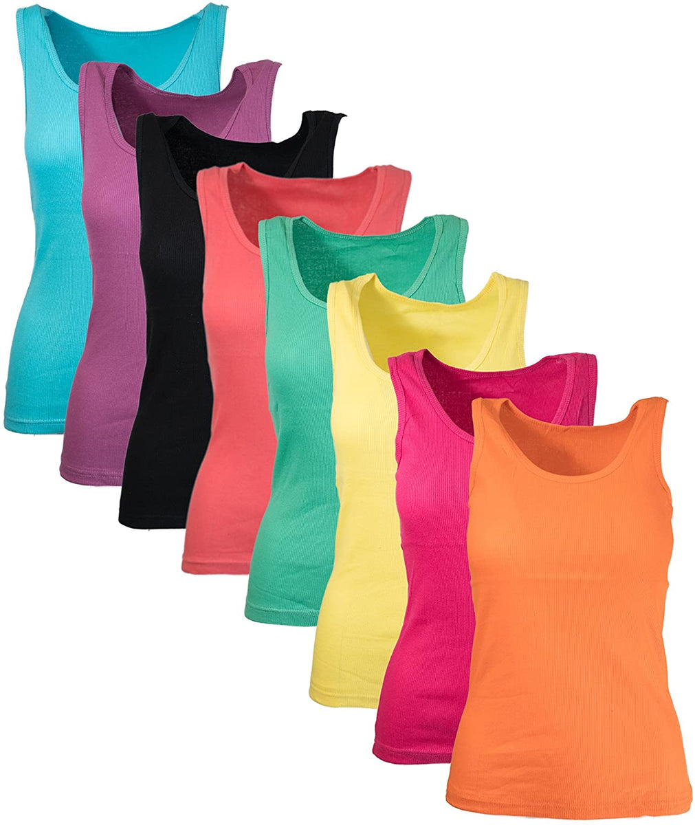 Ribbed Racerback Tank Tops Juniors Sizing Colorful 5-Pack S-XL– Emprella
