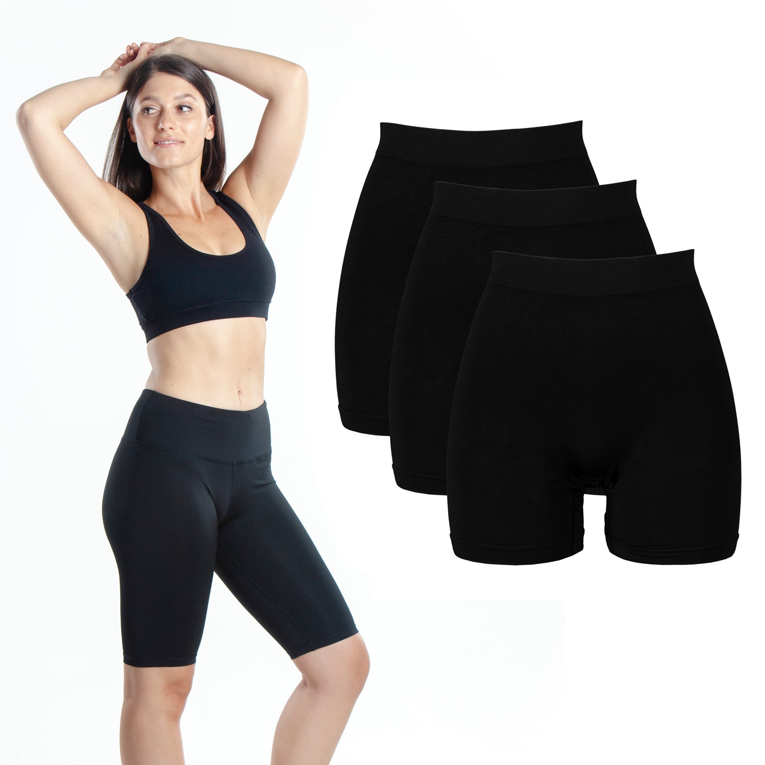 3-Pack Activewear Slip Shorts, 3-Pack Black Bike Shorts