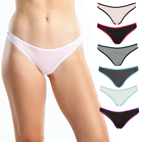 Emprella Cotton Underwear Women 6 Thong Pack - No Show Panties, Seamless Sexy Breathable
