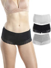 Womens Underwear Laced Boyshort Panties - 3 Pack Assorted Colors