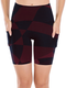 High Waist Red Print Yoga Running Compression Biker Shorts for Workouts Exercise with 3 Pockets