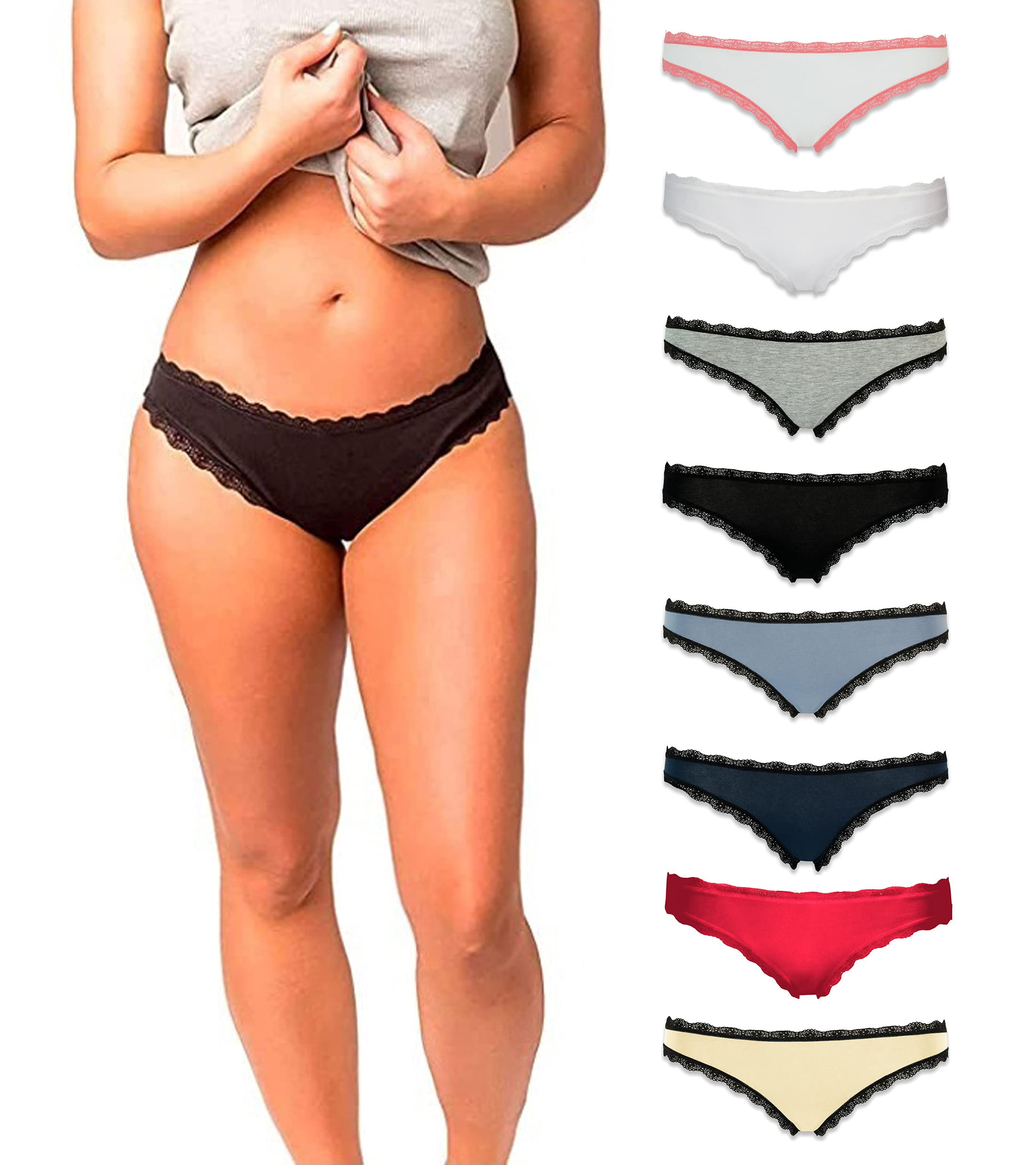 Emprella Womens Underwear Bikini Lace Panties - 8 Pack Colors and Patt